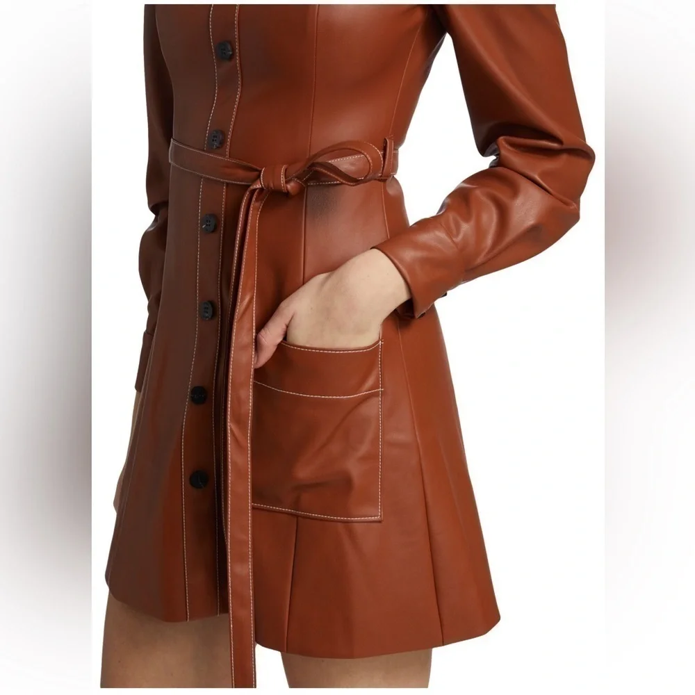 STAUD Oz Faux Leather Belted Dress Size Large - Picture 4 of 16